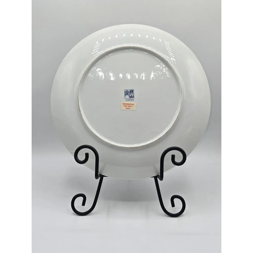 Vintage Japanese Decorative Porcelain Cabinet Plate Birds Floral Cobalt Blue